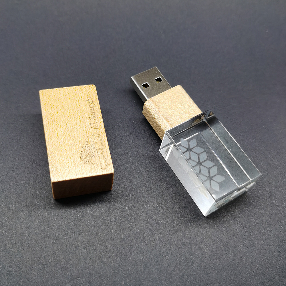 Wood Cap Crystal USB Pen Drive